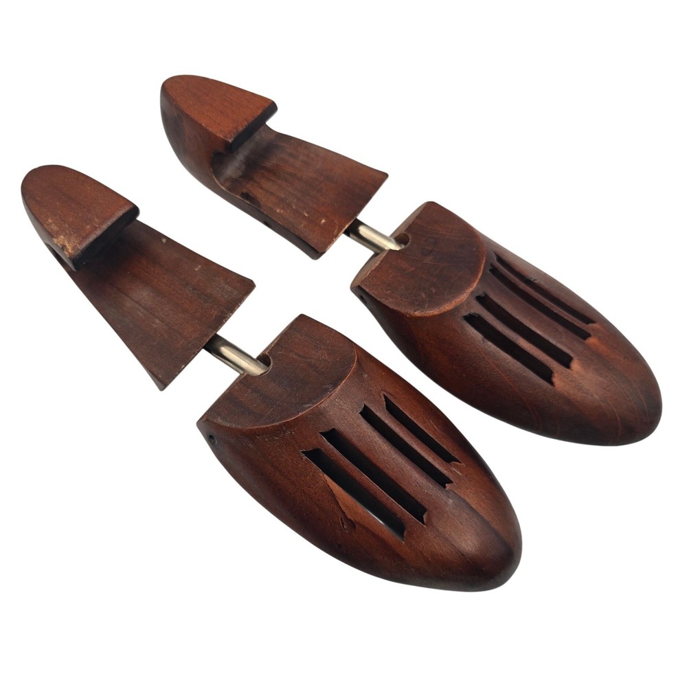 Vintage Dark Wood Adjustable Vented Shoe Trees Pair Mens Dress Shoe Shapers